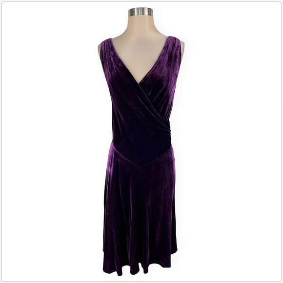 Ralph Lauren Dark Purple Silk Velvet Wrap Look Brooch Buckle Dress NWT New 14 - Picture 3 of 6